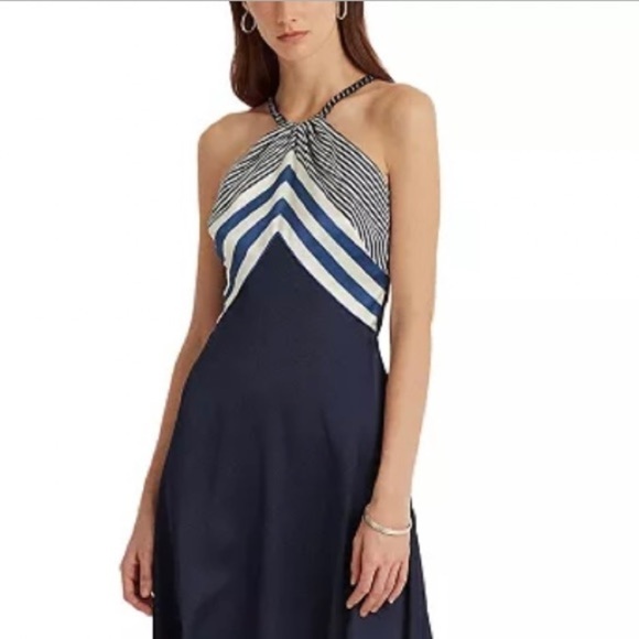 LAUREN RALPH LAUREN Charmeuse Halter Dress in Navy Size 2 - Picture 2 of 5